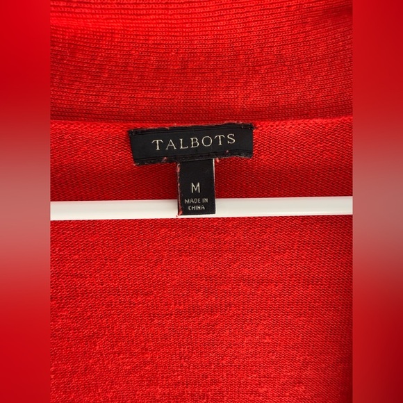 Talbots Womens Cardigan M Red Open Front Linen Blend Long Sleeve Lightweight - Picture 2 of 7